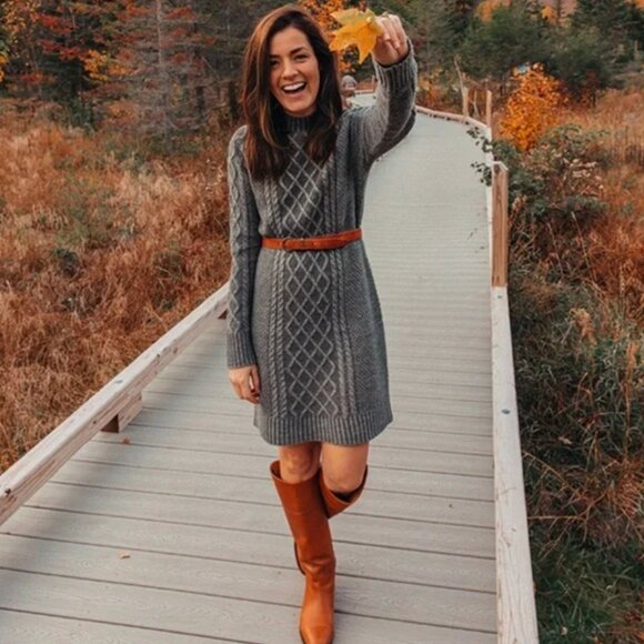 Kiel James Patrick Dresses & Skirts - Kiel James Patrick Gray Cable Knit Sweater Dress Small – Classic Preppy Winter S